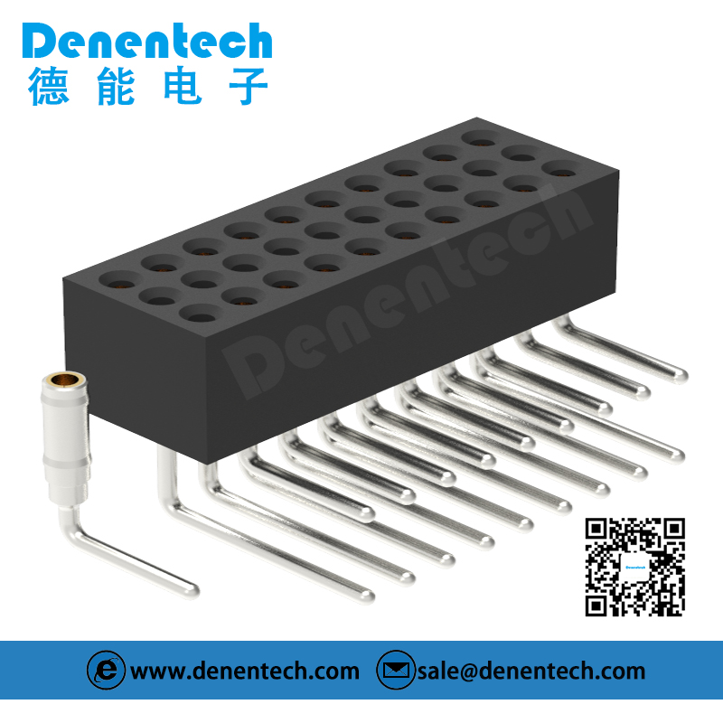 Denentech low price 1.27MMx2.54MM machined female header H3.80xW4.52 triple row right angle machine female header connector